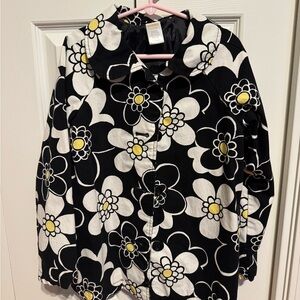 Floral Black and White Button-Up Shirt